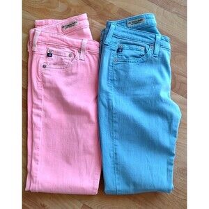 Lot of 2 Adiano Goldschmied skinny ankle jeans sz 27R light blue and pink